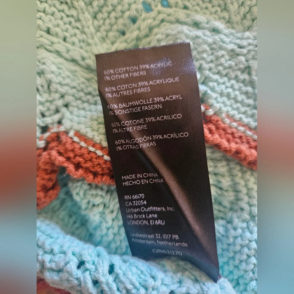 NWOT Urban Outfitters Aqua Open-Knit Sweater with Brown Trim - Picture 16 of 17
